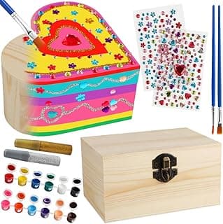 Crafts for Girls 8-12, 2 Pack DIY Wooden Jewelry Box Art Craft Supplies Painting Kit for Kids Ages 4-6 6-8 5 7 9 10 11 Year Old Girl Birthday Party Favors Toys Mothers Valentines Day Gifts image