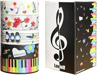 Washi Tape Set Music Note Piano Keyboard Black Colored Cute Dot Bird Flower Floral Washi Tape | 5 Rolls, 15mm for Craft Gift Wrapping, Planner, Journaling, Scrapbooking (colorful) image