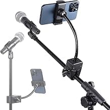 Mic Stand Phone Holder, Flexible Phone Mount with 7.9" Removable Gooseneck for Microphone Music Stand, 360°Adjustable Phone Holder for iPhone 16 Pro Max, 15 Plus, Samsung Galaxy All Smartphones image