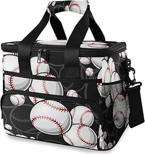 Insulated Cooler Lunch Bag Sport Ball Baseball Theme Lunch Box Leakproof Large Tote Bag Reusable for Women Men Picnic Travel (15L) image