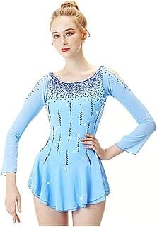 Figure Skating Dress for Girls to Competition, Long Sleeve Ballerina Outfits Shiny Skirt Dance Dress image