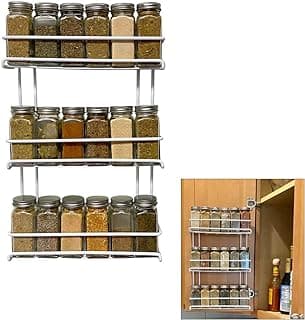 Evelots 3-Tier Spice Rack-Door/Wall Mounted-Sturdy Coated Metal-Up to 18 Bottles image