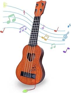 Kids Guitar Musical Toy Ukulele Classical Instrument(Brown), Wooden Play Guitar for Kids Aged 3 4 5 6 7 8 Year Old image