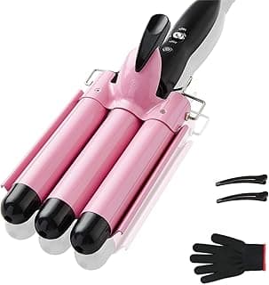 3 Barrel Curling Iron Hair Crimper, TOP4EVER 25mm（1 inch ） Professional Hair Curling Wand with Two Temperature Control,Fast Heating Portable Crimpers for Waving Hair (Pink) image