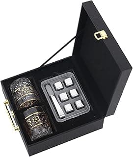 Whiskey Chilling Stones Gift Set, 6/8 Whiskey Stones with Ice Tongs Used,2 Crystal Superior Glasses, Presentation & Storage Tray - Gift Box,2X Glasses 6X Whiskey Stones image