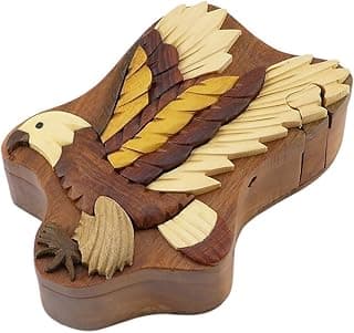 Flying Eagle - Natural Wood Intarsia Puzzle Box - Handcrafted with Secret Compartment