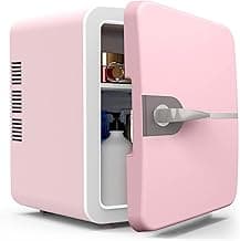 Mini Fridge 6L/8 Cans Small Refrigerator Compact Refrigerator, Bedroom Skincare Fridge,Portable Fridge,Skin Care, Makeup Storage, Chill Cosmetics & Face Masks, Small For Desktop, Cool & Heat (Pink) image