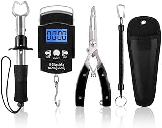 XBLACK Fishing Tool Kit, Fishing Pliers, Fish Lip Gripper, Fishing Scale, Fish Grip Tools Set with Sheath Lanyard, Saltwater Resistant Fishing Gear (Simple Set- D) image