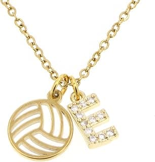 Volleyball Player Custom Initial Necklace - Girl Team Gift - Personalized Stainless Silver Gold - DII image