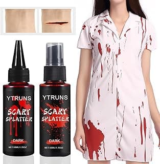 Halloween Fake Blood Makeup Kit, 1.76oz Fake Blood Spray +1.76oz Dripping Blood , Realistic Washable Fake Blood Makeup for Zombie Vampire Monster Cosplay & Dress Up(2PCS)