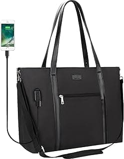 Laptop Tote Bag for Women 17.3 Inch Laptop Bag Large Teacher Tote Bag Waterproof Nylon Work Bag with USB Computer Tote Bag Large Laptop Bag for Women Handbag Satchel Shoulder Bag image