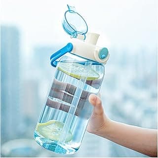 Gym Water Bottle Fashion Water Bottle Plastic Thermos Water Jug with Handle and Time Marker for Gym Cycling Fitness and Office Sporty Cup Cold Water Bottle (Color : Blue) image