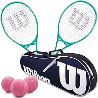 Wilson Essence Tennis Racquet Doubles Bundle with an Advantage II Tennis Bag and 3 Pink Tennis Balls image