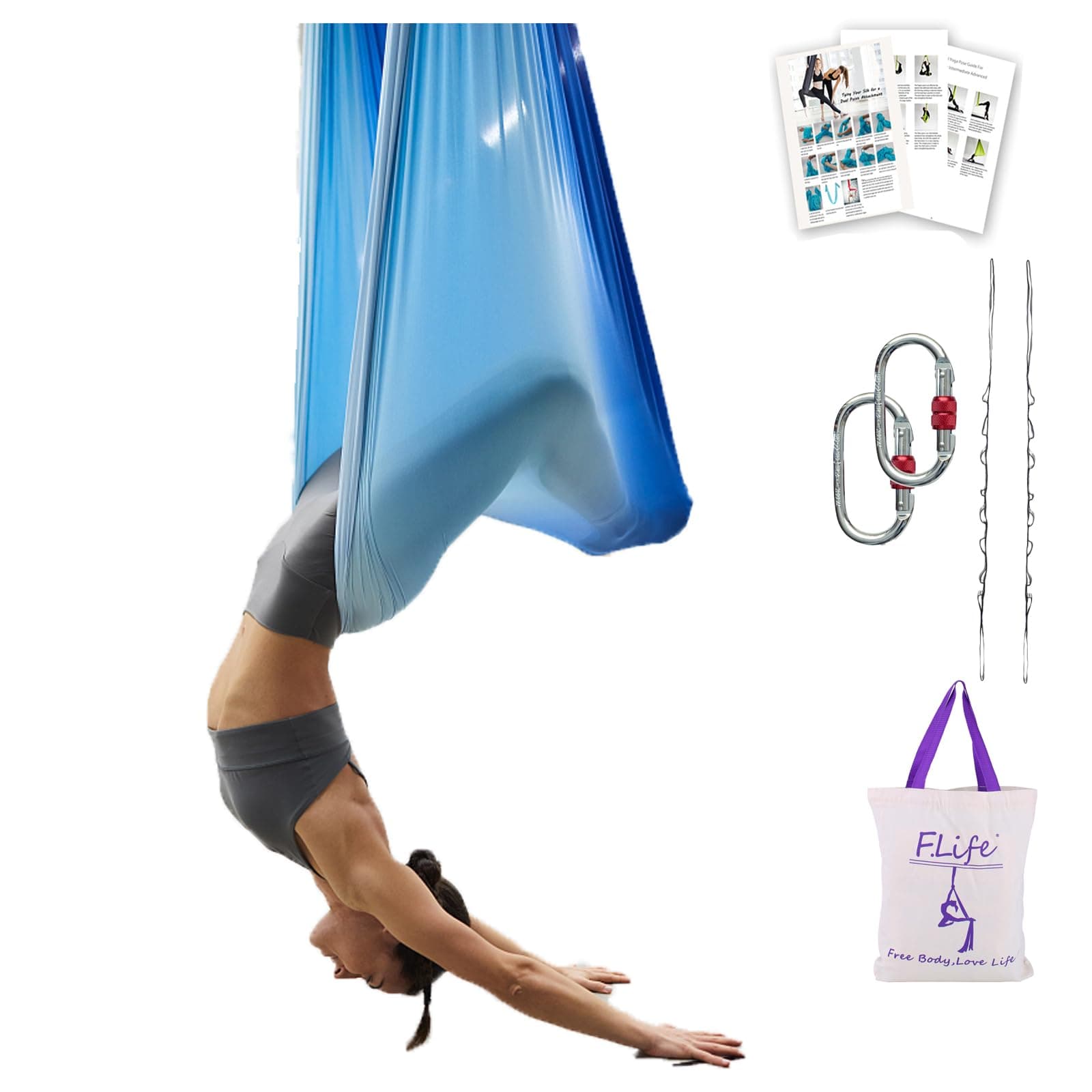 Aerial Yoga Hammock 6.5 yards Premium Aerial Silk Fabric Yoga Swing for Antigravity Inversion Include Daisy Chain,Carabiner and Pose Guide