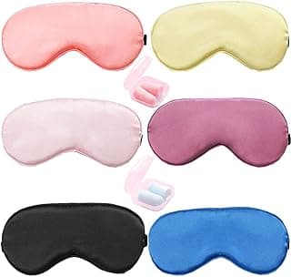 Pack of 6 Elegant and Comfortable Silk Sleep Mask with Boxed Soft Foam Ear Plugs (Pink/Blue/Purple/Watermelon Red/Champagne/Black) image