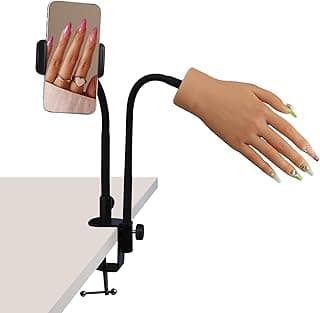 Silicone Practice Hand for Acrylic Nails,Silicone Nail Hand Practice with Mobile Phone Holder,Silicone Nail Hand for show,Fake Training Hand with Manicure Kits for DIY/Nail Salon Artists/Nail Artist