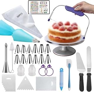 Cake tools 78 Pcs Aluminum Alloy Cake Turntable Cake Decorating Kit, With 3 StainlessSteel Icing Scrapers,13 Piping Tips,51 Piping Bags,2Couplers,Cake Leveler,decorating pen,Pie server