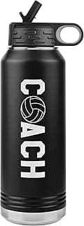Volleyball Coach Water Bottle - 32oz Insulated Engraved Stainless Steel Flip Top With Straw Volleyball Coach Gift Black image