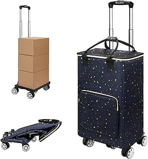 Collapsible Shopping Cart with Insulated Bag: Rolling Cart on Swivel Wheels for Grocery Laundry(Stars) image