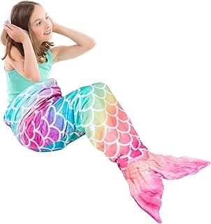WERNNSAI Mermaid Tail Blanket - Plush Mermaid Wearable Blanket for Girls Teens All Seasons Soft Flannel Snuggle Blanket little Mermaid Scale Sleeping Bag 55" x 24" (Rainbow) image
