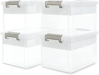 Citylife 17 QT Storage Box with Removable Tray Closet Organizers and Storage Clear Storage Container for Organizing, Craft, Tools, Files, Office Supplies, 4 Packs image