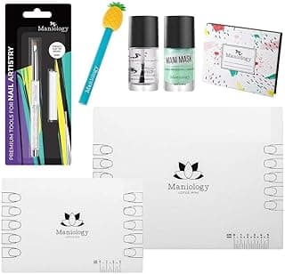 Maniology Essentials Deluxe Bundle Nail Stamping Accessories (Cuticle Protector, Clean-Up Brush, Cotton Grabber, Sticky Stamper, Top Coat, Silicone Mats, Set of 7)