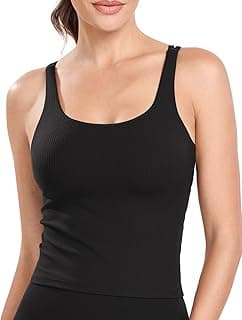 HeyNuts Zeal Bras Longline Ribbed Medium Support Sports Bras, Crisscross Back Tank Tops with Removable Pads B-D Cups image