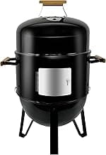 17 Inch Porcelain-Enameled Charcoal BBQ Grill Smoker – Adjustable Temperature Vertical Smoker Gril for Outdoor Cooking, Smoking, Grilling – Portable Backyard Heavy Duty Barbecue Cooke, Black