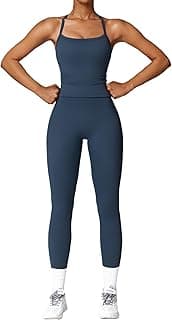 QBGJTD Womens Workout Sets Two Piece Cross Back Tank Top Matching High Waist Leggings Sets Gym Outfits Work Out Clothes image