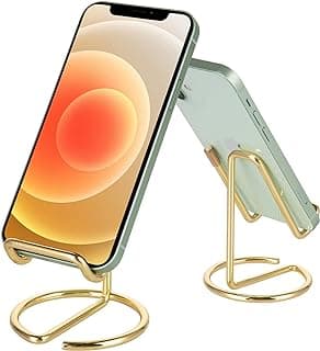 2 Pack Cell Phone Stand for Desk, Cute Metal Gold Cell Phone Stand Holder Desk Accessories, Compatible with All Mobile Phones, iPhone, Switch, iPad image