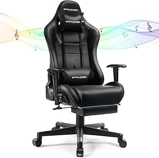 GTPLAYER Gaming Chair with Speakers, Music Gaming Recliner Chair for Adults and Kids, Height Adjustable Computer Game Reclining Chair with Footrest by GTRacing (Black) image