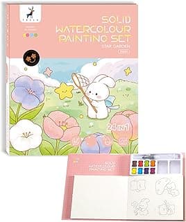 Watercolor Painting Kit for Kids Pocket Watercolor Painting Book for Traveling Party Favorite Gift Fun Activity for Staying Inside Relaxation Watercolor Paint Set for Teen and Beginners(Rabbit) image