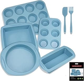 7in1 Silicone Bakeware Baking Set, Kitchen Bake Pans Molds Tray for Oven with BPA Free Round/Square Cake Pan, Loaf Pan, Muffin Pan for Bread Pizza Cheesecake Cupcake Pie Desserts image