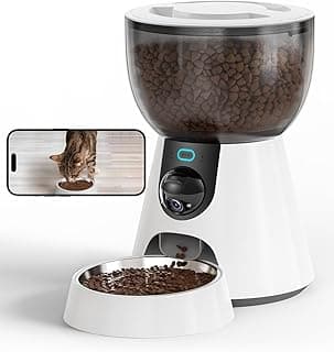 Automatic Cat Feeder with Camera, 1080P HD Video, Night Vision, 5G WiFi, 2-Way Audio, 10s Voice Recorder, Low Food & Blockage Sensor, Motion & Sound Alerts, Smart Cat Food Dispenser, F17C image