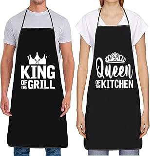 2Pcs Apron Waterdrop Resistant King & Queen Aprons Funny Cooking Kitchen Aprons for Women Men Chef Valentine's Day Gifts Wedding Gifts for Couple Cool Bridal Engagement Gifts image