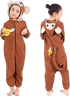 Kids Monkey Onesie Costume Boys Girls Animal Monkey Halloween Costumes for Child Toddler with Banana Accessories