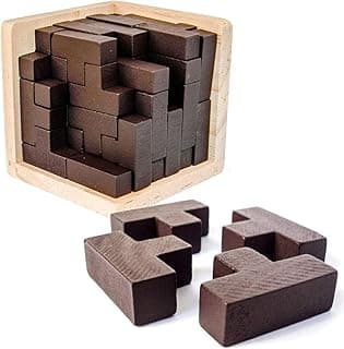 Wooden Brain Teaser Puzzles Box Brain Teasers Wooden Puzzle T-Shaped Geometric Intellectual Jigsaw Logic Cube Puzzles Mind Games for Kids and Adults image