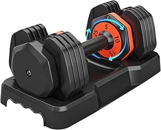 Adjustable Dumbbells, 25LB Single Adjustable Dumbbell Set, 5 in 1 Free Weight Dumbbell,Fast Adjust Weight with Anti-Slip Handle and Tray for Full Body Workout Fitness Strength Training Equipment (black-25lb-new one) image