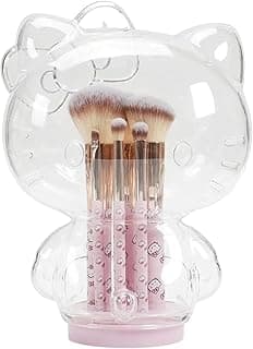 Impressions Vanity Hello Kitty 6 PCs Makeup Brush Set with Clear Cloche, Super Soft Brushes for Foundation, Face Powder, Blending, Eye Shadow with Cute Hello Kitty 3D Holder Organizer (Pink)