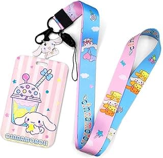 Lanyards Cinnamorol Lanyard with Cute ID Card Holder, Anime Badge Clip Clasp and Charm Hard Case, Kawaii for Keys Women,Blue Pink Badges, 17.5x0.78x4.3 inchx2.75 image