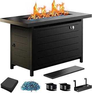 Ciays 43″ Propane Fire Pit with Glass Beads & Lid, 60,000 BTU CSA-Certified Gas Fire Pit with Cup Holders, Hanging Shelf & Nylon Cover, Large Fire Pit Table for Patio/Porch/Deck, Black image