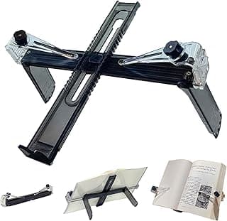 Portable Bookstand, Small Book, Adjustable Reading Stand, Hands-Free Reading with Protective Page Clips (Black) image