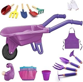 15 PCS Kids Gardening Tool Set for Girls Boys, Toddler Gardening Tools Set with Wheelbarrow, Flower Pot, Storage Bag, Rake, Fork, Shovel, Apron, Outdoor Garden Tool Play Set for Kids image