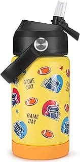 12 oz Insulated Water Bottle With Straw, Sports Water Cup Flask with Wide Mouth, Leak Proof Travel Thermo Mug - Yellow Football image