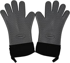 Heat Resistant Grilling Gloves for BBQ Silicone and Cotton Double-Layer Oven Mitts Waterproof Non-Slip Cooking Gloves (Grey) image