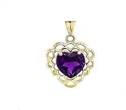 Certified 10k Gold Genuine Amethyst Filigree Heart-Shaped Pendant image