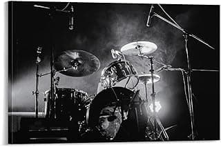 Music Rock Band Drum Set Black And White Poster Canvas Wall Art Poster For Room Aesthetic And Decor Canvas Painting Posters And Prints Wall Art for Living Room Bedroom Decor 08x12inch(20x30cm) image