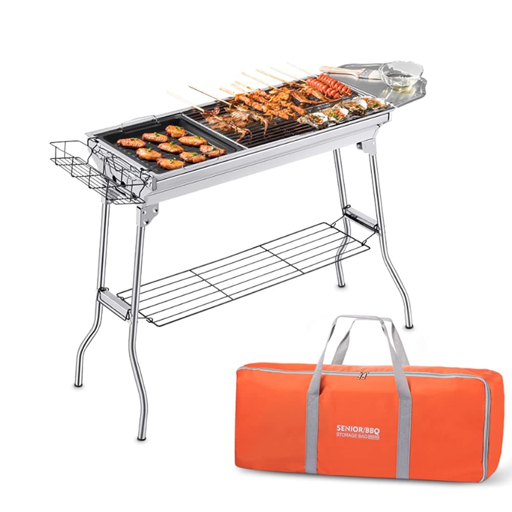 Portable Charcoal Grill,Outdoor BBQ Grill for Christmas Picnic, Thanksgiving Family Gathering and Backyard Barbecue,With Storage Bag & Non-Stick Frying Pan