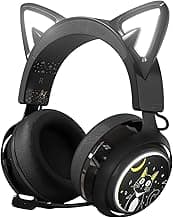 Wireless Cat Ear Headphones, Black Gaming Headset Bluetooth 5.0 for Smartphone, Retractable Mic, 50mm Drivers, RGB Lighting Headset with Mic (USB Dongle Not Included) image