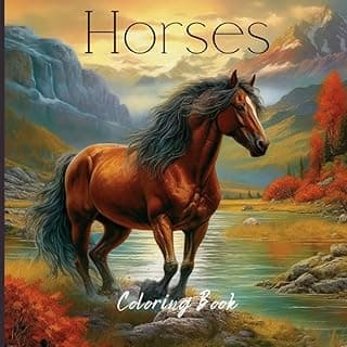 Horses Coloring Book: 50 Greyscale Coloring Pages for Adults of Beautiful Horses for Relaxation and Stress Relief image